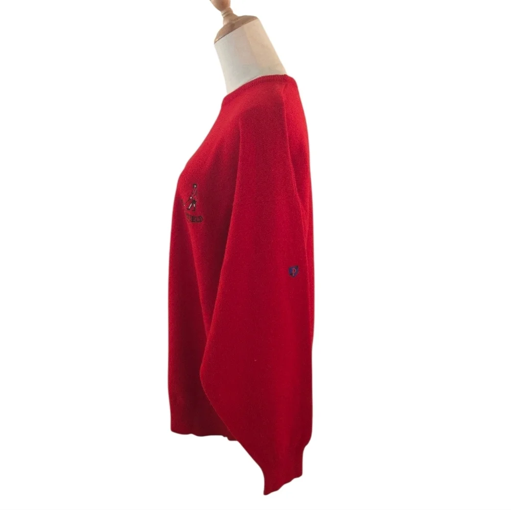 Pringle Of Scotland Vintage Red Wool Embroidered Golf Sweater